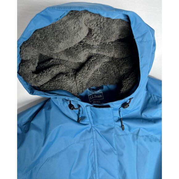LL Bean Winter Warmer Jacket Women 1X REG Blue Fleece Lined Hood Zip Pocket Snap - Picture 3 of 14